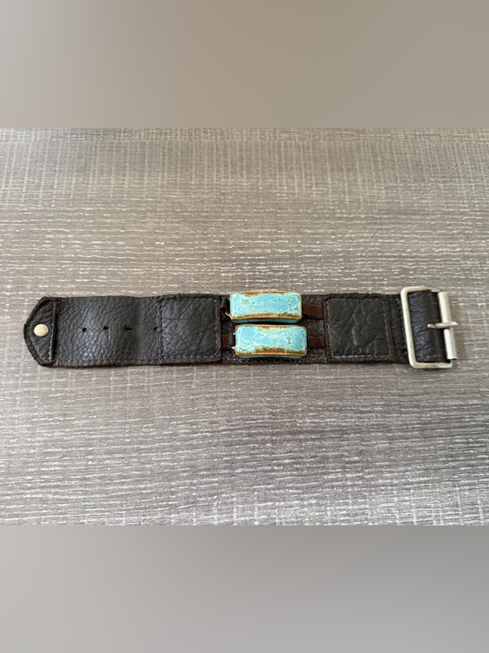 Dandy Jewelry Handcrafted Leather Cuff Bracelet with Turquoise Ceramic Stones